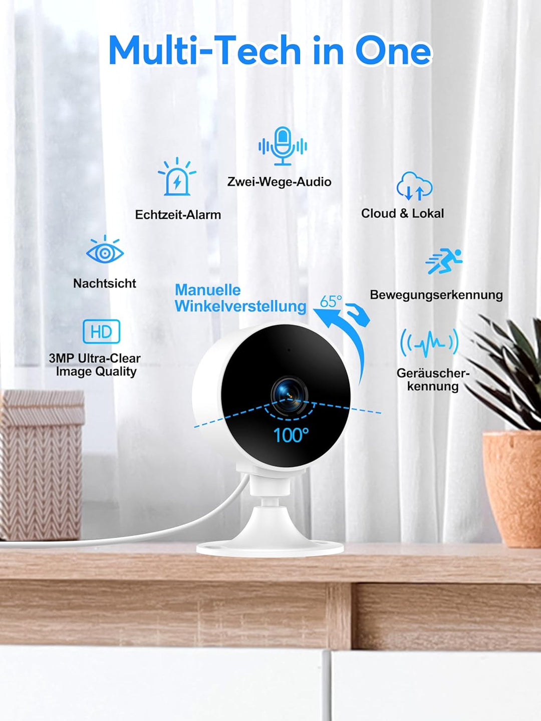 Überwachungskamera Innen 2K 3MP, WLAN Babyphone und Haustierkamera mit Bewegungserkennung, Zwei-Wege