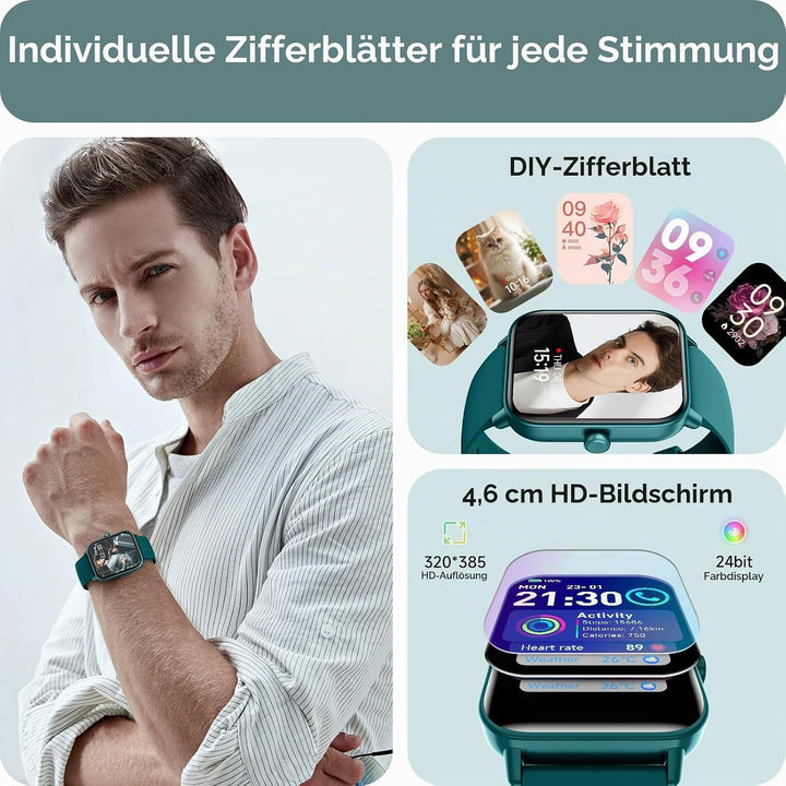 Smartwatch Herren Damen mit Telefonfunktion,1.8" Smart Watch Fitnessuhr mit Whatsapp und Alexa,Herzf