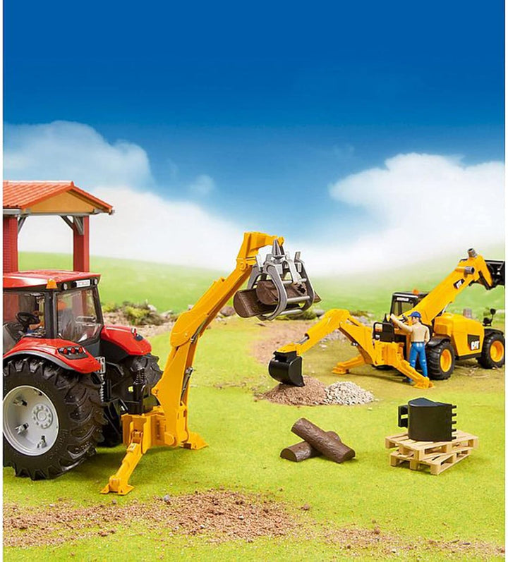 bruder 02338 - Zubehör Heckbagger mit Greifer & Schaufel - 1:16 Traktor Zubehör, Anhänger, Forstwirt