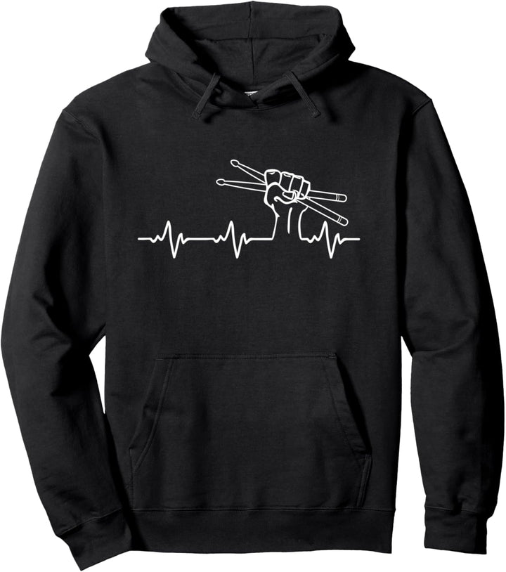Schlagzeuger Hand Mit Drumsticks Und Herzschlag Pullover Hoodie