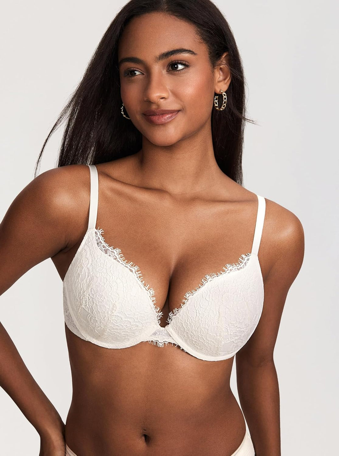 DOBREVA Damen Push Up BH mit Blumen Wimpern Spitze Sexy Bügel BHS Gepolstert 75A Kokosnuss Weiss, 75