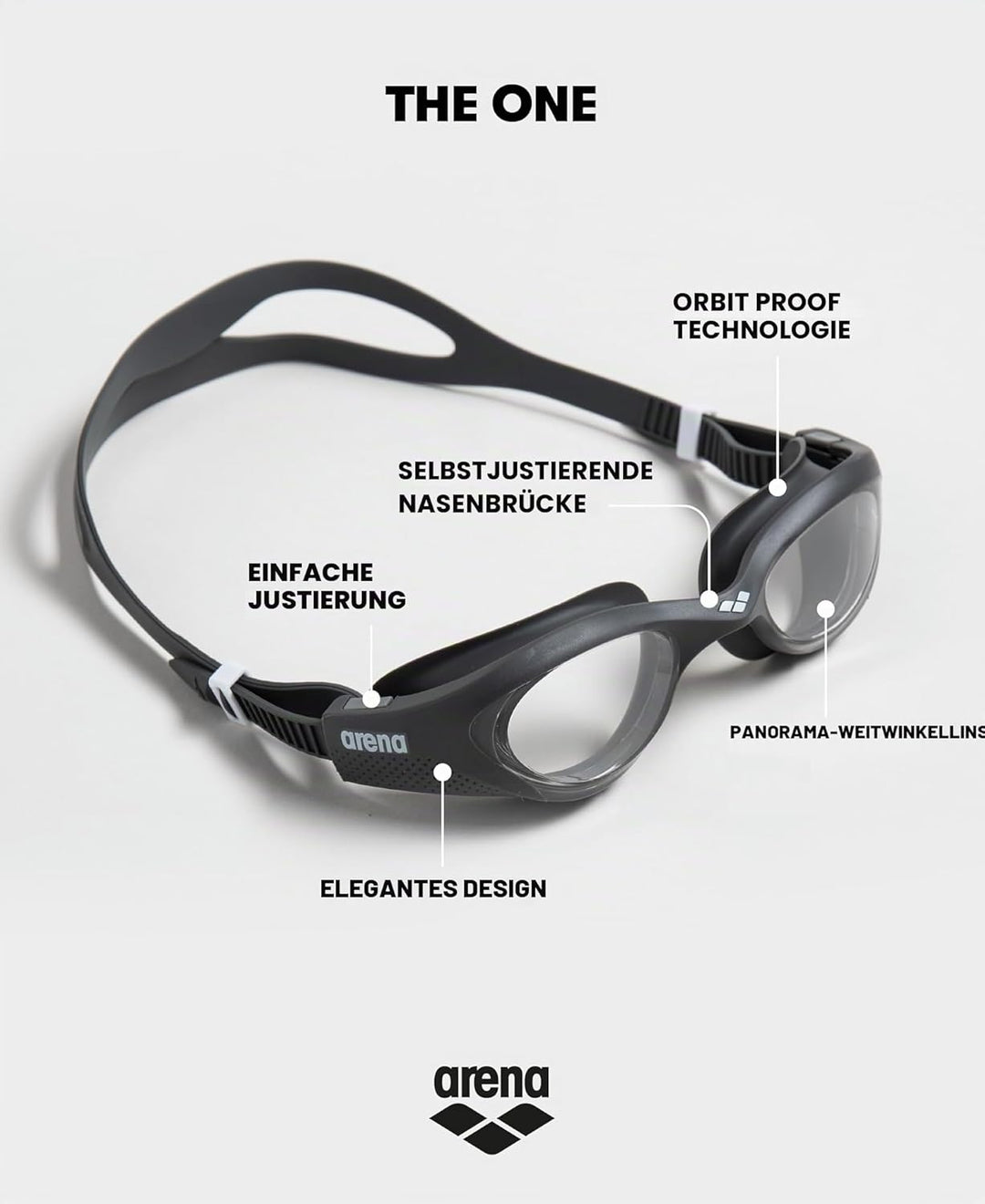 Arena The One Anti-Fog Schwimmbrille Unisex für Erwachsene, Schwimmbrille mit Breiten Gläsern, UV-Sc