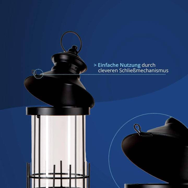 KHG Laterne Leuchtturm 72 cm aus Metall/Glas in schwarz, Kerzenständer, Kerzenhalter, Outdoor und In