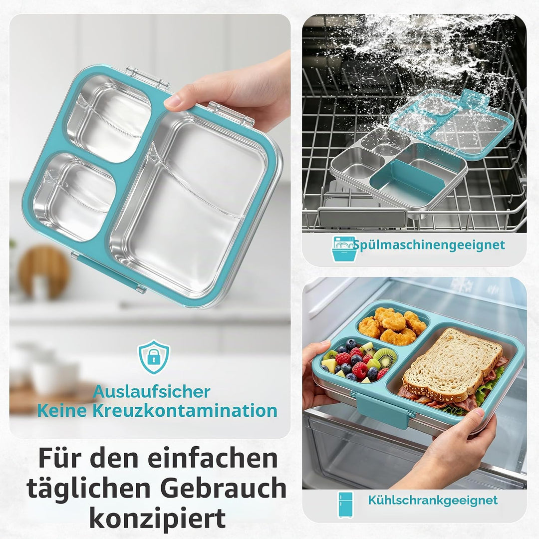 VITONIS Edelstahl Brotdose Lunchbox mit 3 Fächern mit Tritan-Deckel, 1000ml Metall Bento Lunch Box K