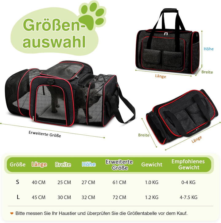 ALLSOPETS Erweiterbar Tragetasche für Katzen Hunde Faltbare Hund Katze Tragetaschen Tragbar Haustier