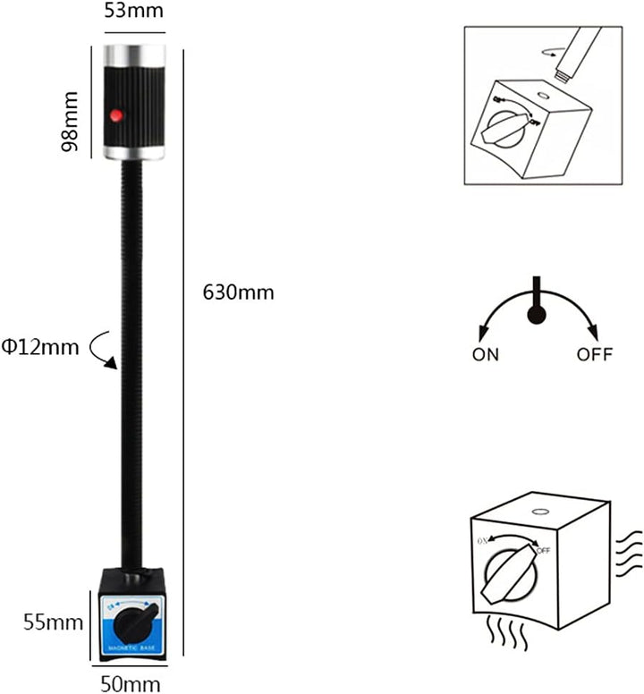 Maschinenlampe mit Magnetfuss,Magnetische LED Drehmaschine Lampe 9W Flexibel Wasserdicht Arm Licht m
