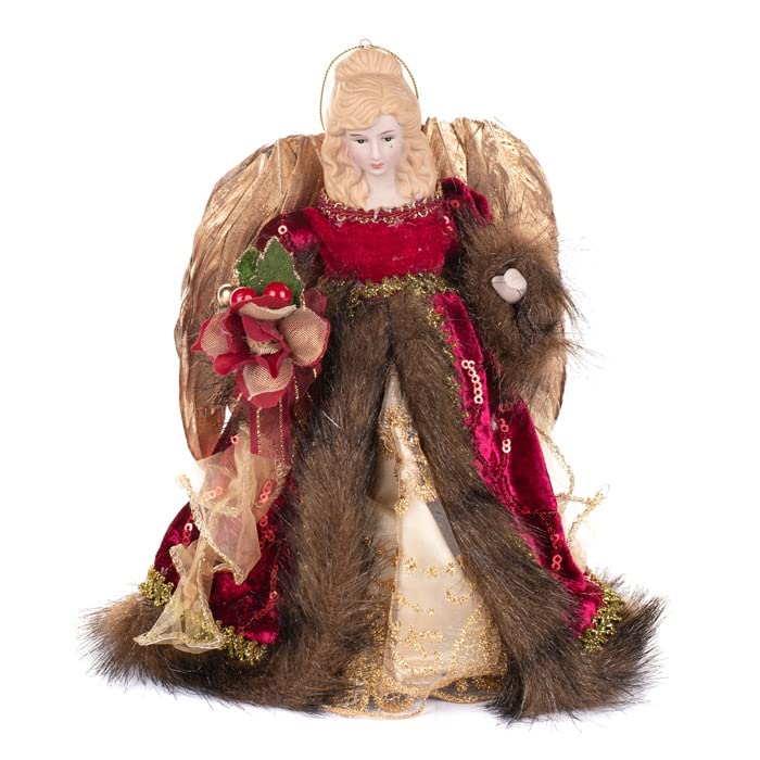 Goodwill Baumspitze Engel aus Kunstharz und Stoff, 31 cm, Burgunderrot und cremefarben, 31 cm