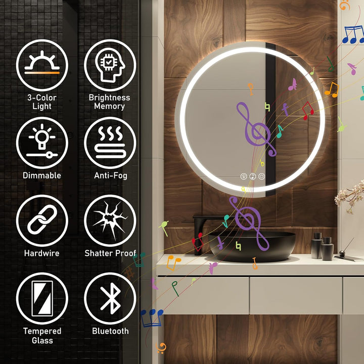 60cm Rund Bluetooth Spiegel Badezimmerspiegel mit Beleuchtung | Spiegel mit Beleuchtung, Wandspiegel