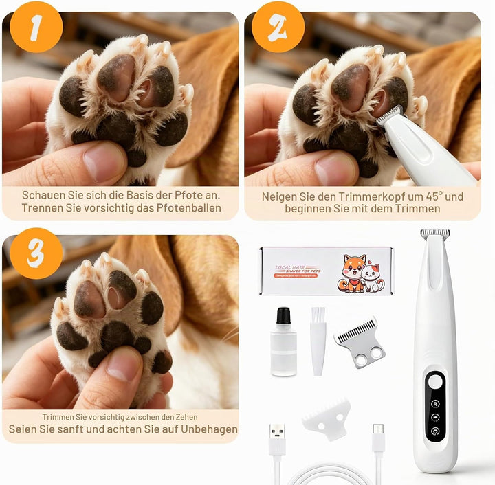 Pfotentrimmer für Hunde &amp; Katzen mit LED Licht, Superleise/Wiederaufladbarer/18 mm breite Klinge Pfo