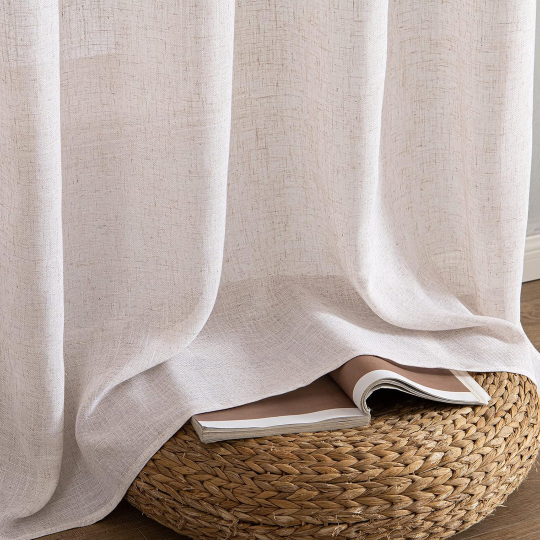 MIULEE Gardinen Vorhänge mit ösen Voile Vorhang Modern Leinenoptik Halbtransparent für Wohnzimmer Sc