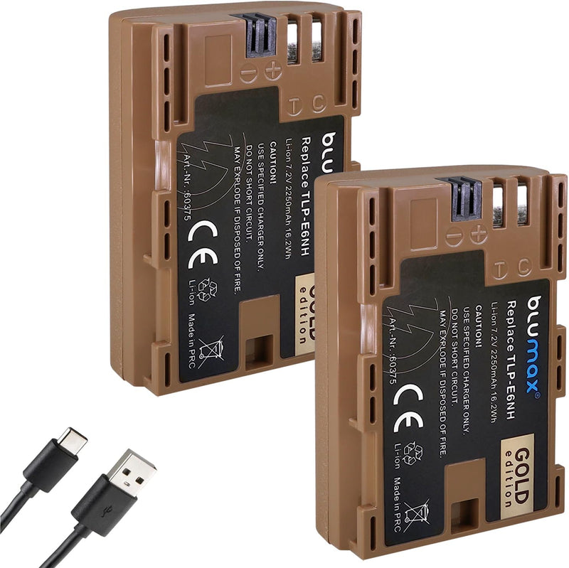 2X Blumax Gold Akku kompatibel mit Canon LP-E6NH (2250mAh) mit USB Typ-C Ladebuchse - NTC-Sensor & V