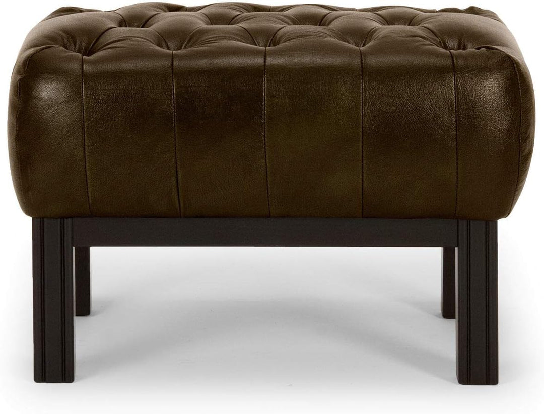 Woodkings® Chesterfield Hocker Kingsfield Echtleder antik braun Lederhocker Designhocker Federkern U
