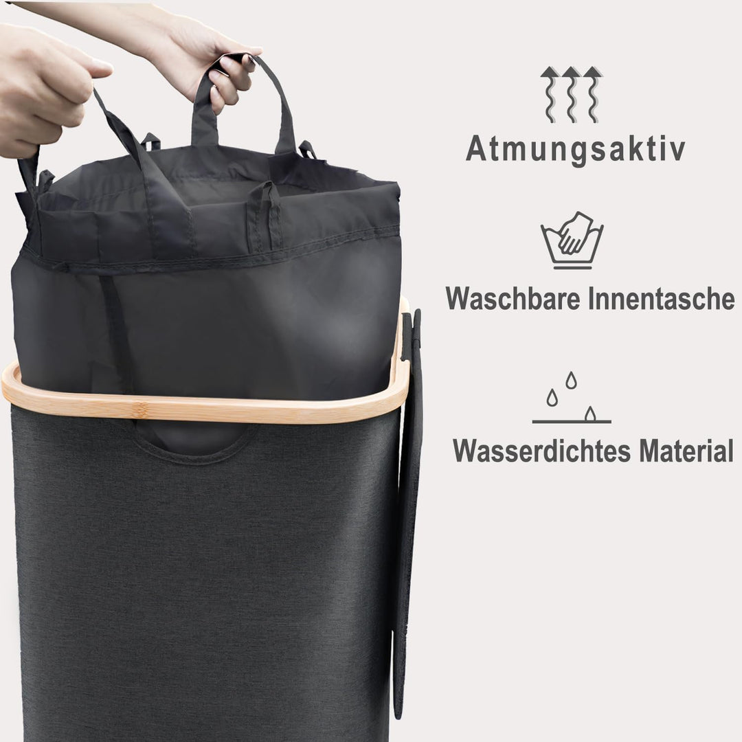 Wäschekorb mit Deckel Gross, 100L Wäschesammler schmal mit herausnehmbaren Wäschesack Laundry Basket