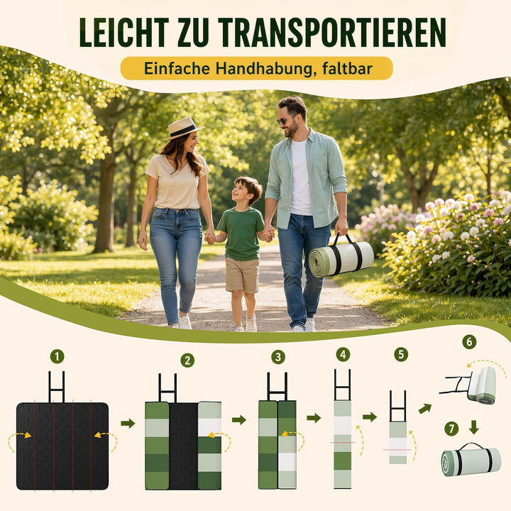 Picknickdecke XXL 200×200 cm Faltbar Stranddecke mit Tragegriff
