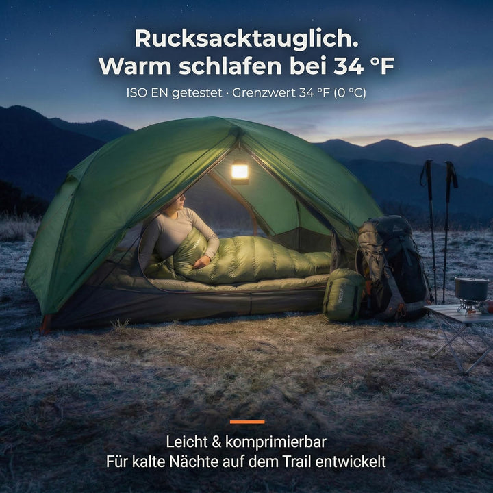 ATEPA 700FP Daunenschlafsack für Erwachsene, Ultraleichter 0 Grad Mumienschlafsack mit RDS Daunen &