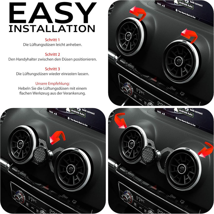 magnetische Handyhalterung kompatibel mit Audi A3/S3/RS3 aus echter Carbonfaser | Universelle Halter