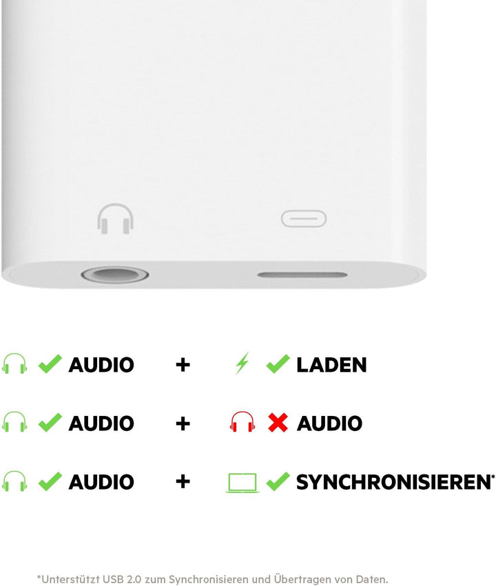 Belkin 3,5 mm Audio + Charge Rockstar (iPhone Aux-Adapter/iPhone-Ladeadapter), weiss 3.5mm audio + c