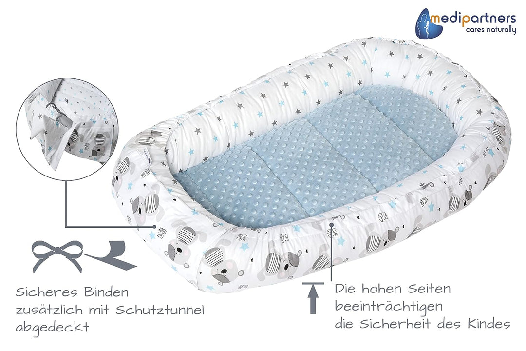 Medi Partners 5 teilig Babynestchen Set Babynest 90x50 herausnehmbarer Einsatz Bett Kuschelnest Krab