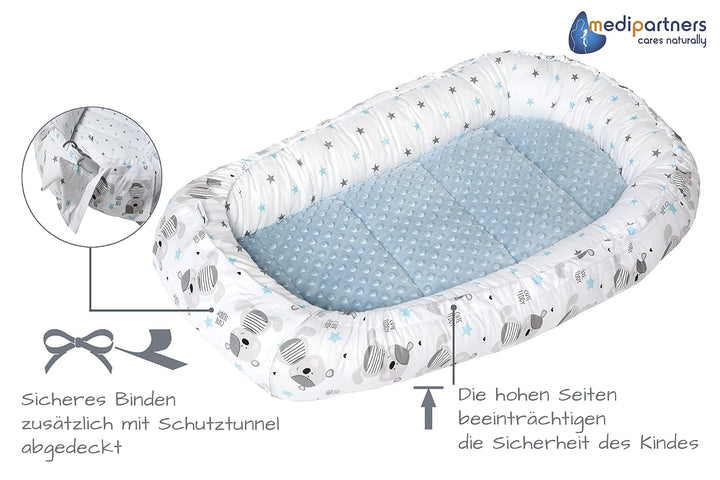 Medi Partners 5 teilig Babynestchen Set Babynest 90x50 herausnehmbarer Einsatz Bett Kuschelnest Krab