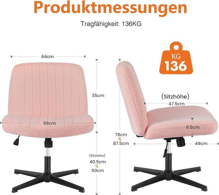 Sweetcrispy Bürostuhl Ohne Armlehnen, Schreibtischstuhl mit Teddy Velvet, Lesesessel mit Breiterem P