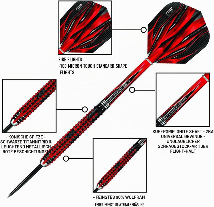 Harrows Fire Inferno 90% Tungsten Steel Tip Darts 25.0 Gramm, 25.0 Gramm
