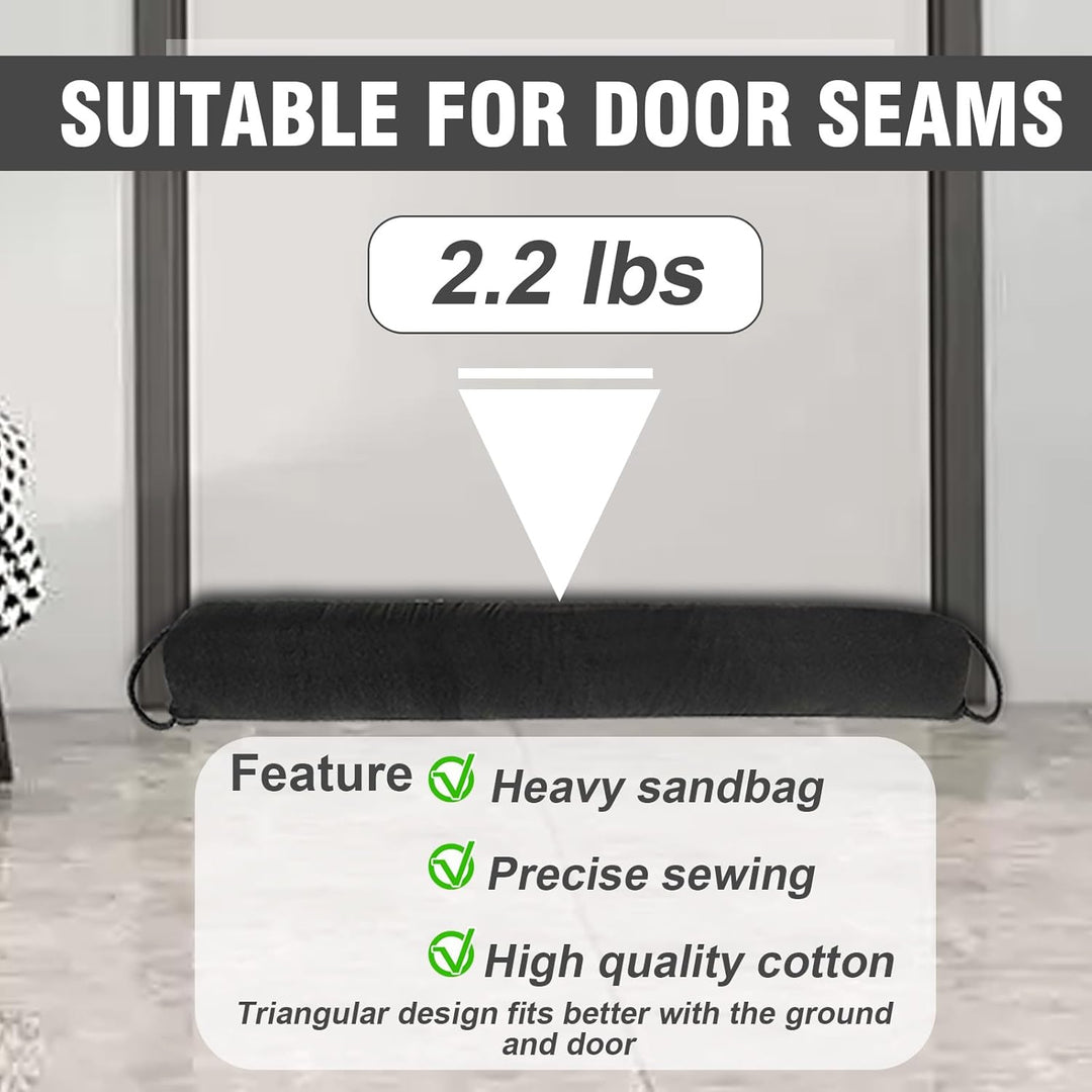Zugluftstopper für Türen 92 cm Schwarz, Tür Windschutz und Tür Schallschutz aus Stoff, Waschbar und