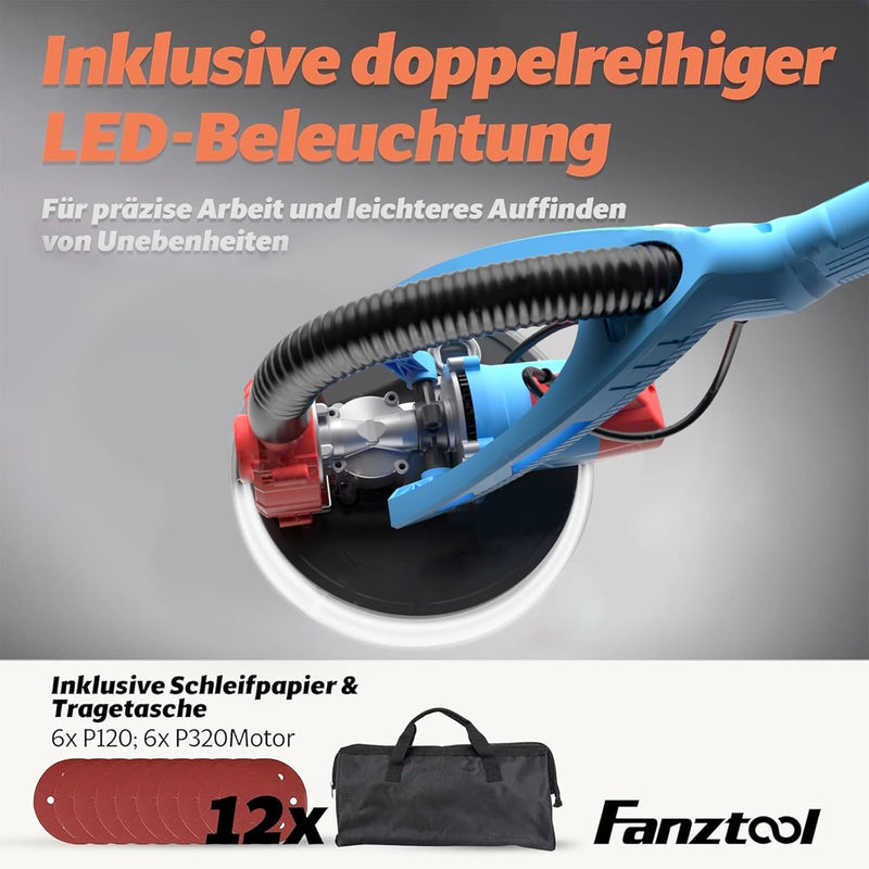 FANZTOOL 750 Watt Trockenbauschleifer mit intrigiertem Staubsauger Giraffe Deckenschleifer – Telesko