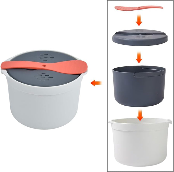 Mikrowellen Reiskocher, 2L Multifunktions Dampfgarer Dampftopf Reiskocher Set PP in Lebensmittelqual