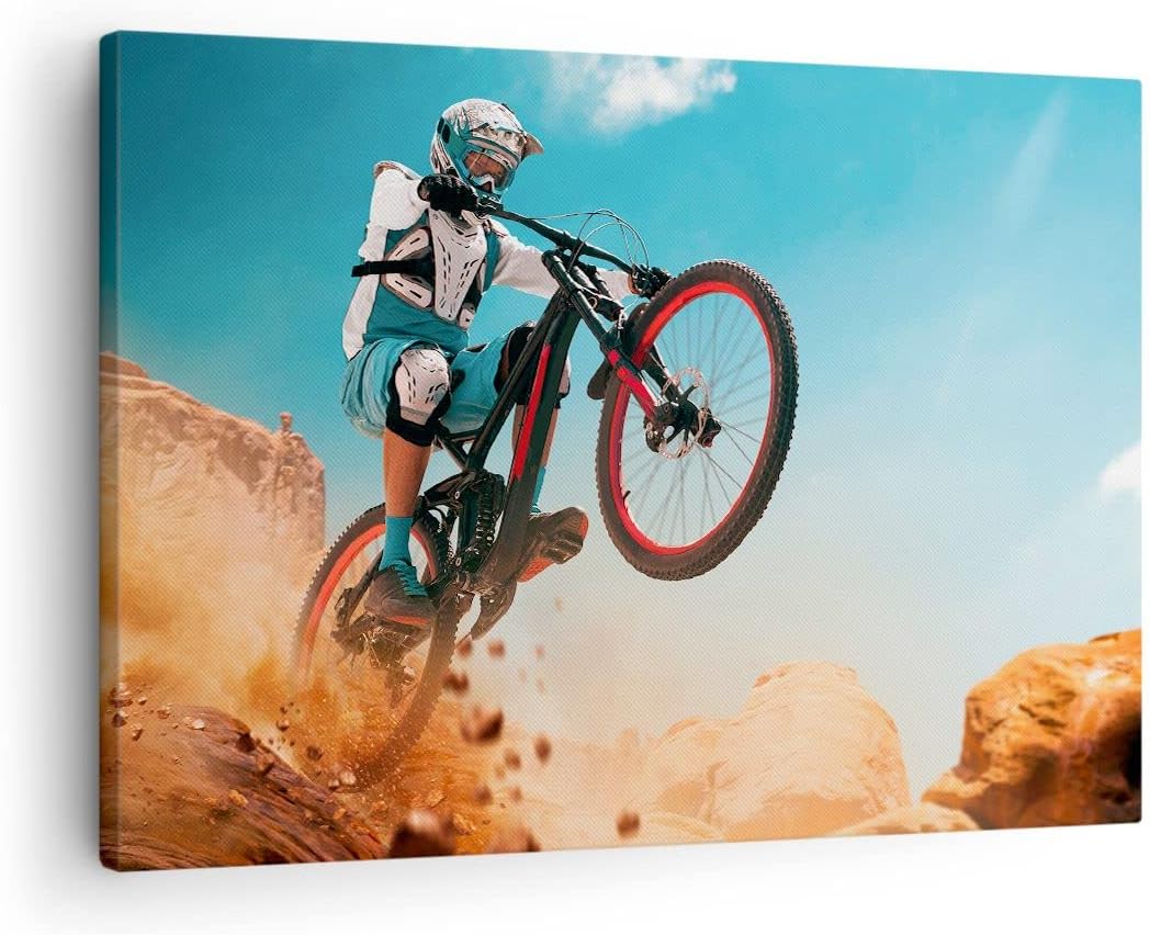 Bilder auf Leinwand Fahrrad Sport Helm Leinwandbild mit Rahmen 70x50cm Wandbilder Dekoration Wohnzim