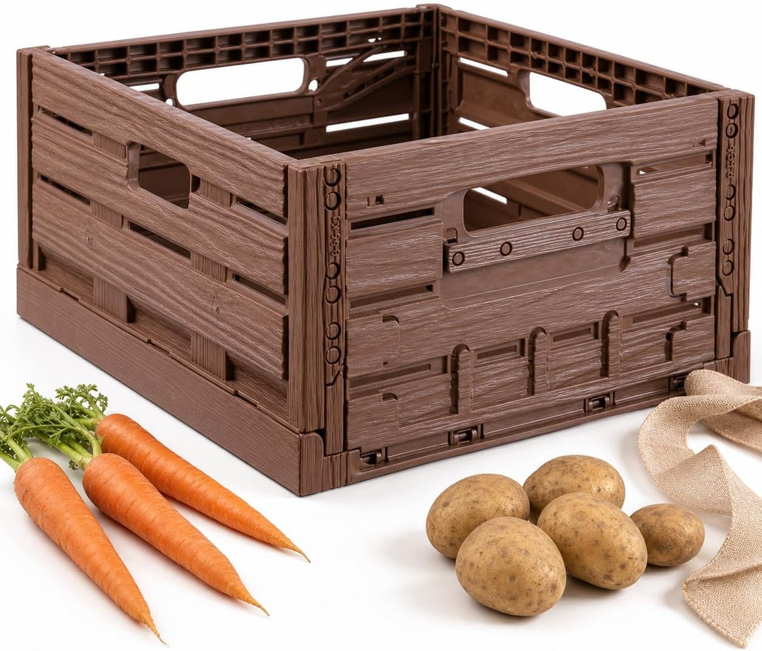 Bestlivings Stabile Faltbox 2er Pack Holzdesign 40 x 30 x 16,3cm ( LxBxH ) Stapelbarer Faltbarer Ein