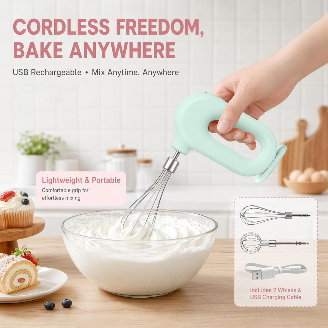 Elektrischer Schneebesen, Kabelloser Hand Mixer, Edelstahl-Schwenkquirl, 4 einstellbaren Geschwindig