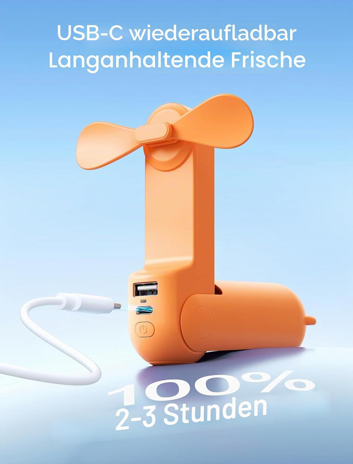JISULIFE Mini-Handventilator, 3-in-1 USB wiederaufladbarer tragbarer Ventilator [12–19 Betriebsstund