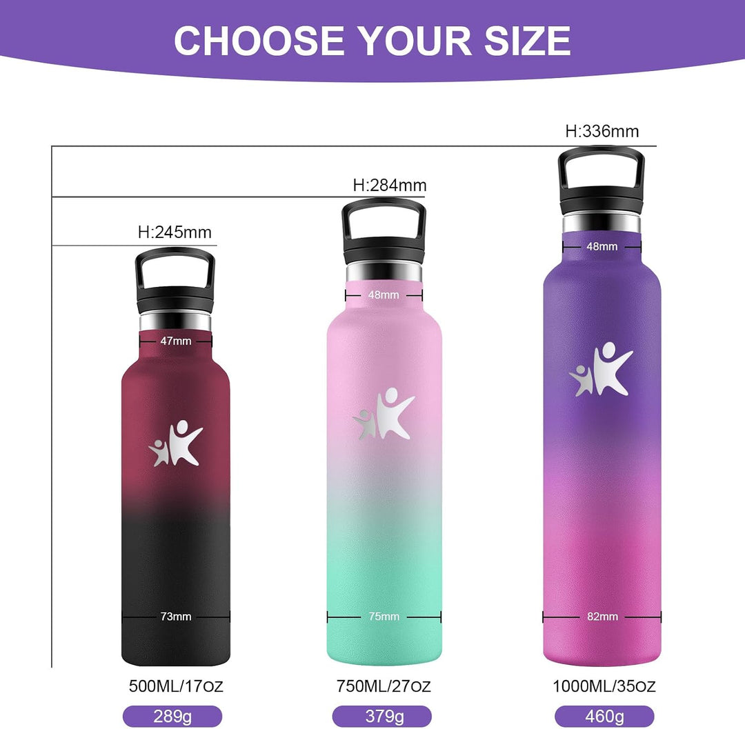 Isolierflasche 1L, Trinkflasche Edelstahl BPA-frei, Einhandöffnung, Auslaufsicher, Kohlensäure Geeig