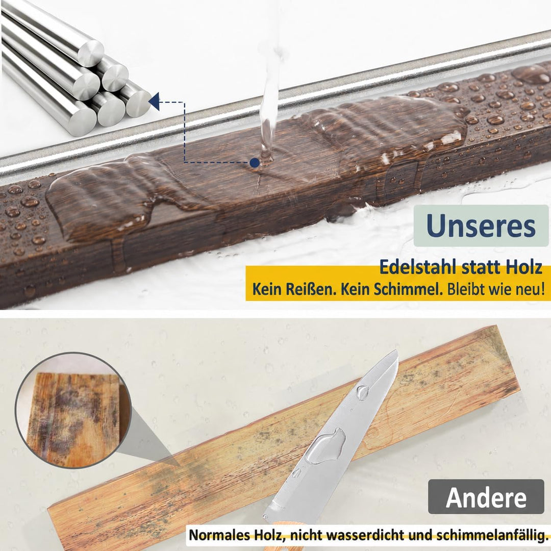 Magnetleiste Messer, 30cm Walnuss-Optik Messerhalter magnetisch mit 5 Haken, Magnet Messerhalter ohn