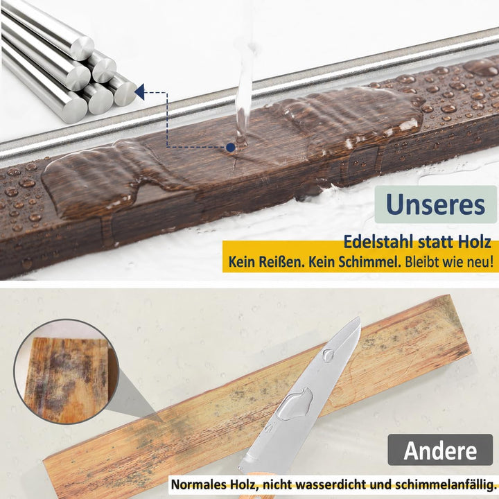 Magnetleiste Messer, 30cm Walnuss-Optik Messerhalter magnetisch mit 5 Haken, Magnet Messerhalter ohn