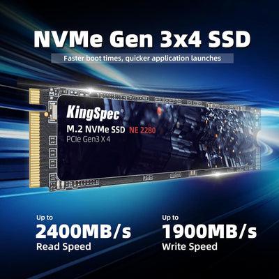 KingSpec SSD 256GB, M.2 NVMe Gen3x4 SSD 2280 - Bis zu 2400MB/s, Internes Solid State Drive mit 3D NA