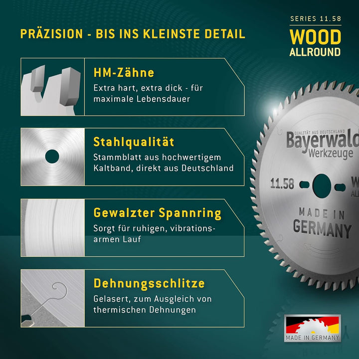 Bayerwald - HM Kreissägeblatt für Holz - Ø 254 mm x 2.8 mm x 30 mm | WZ negativ (60 Zähne) | für Kap