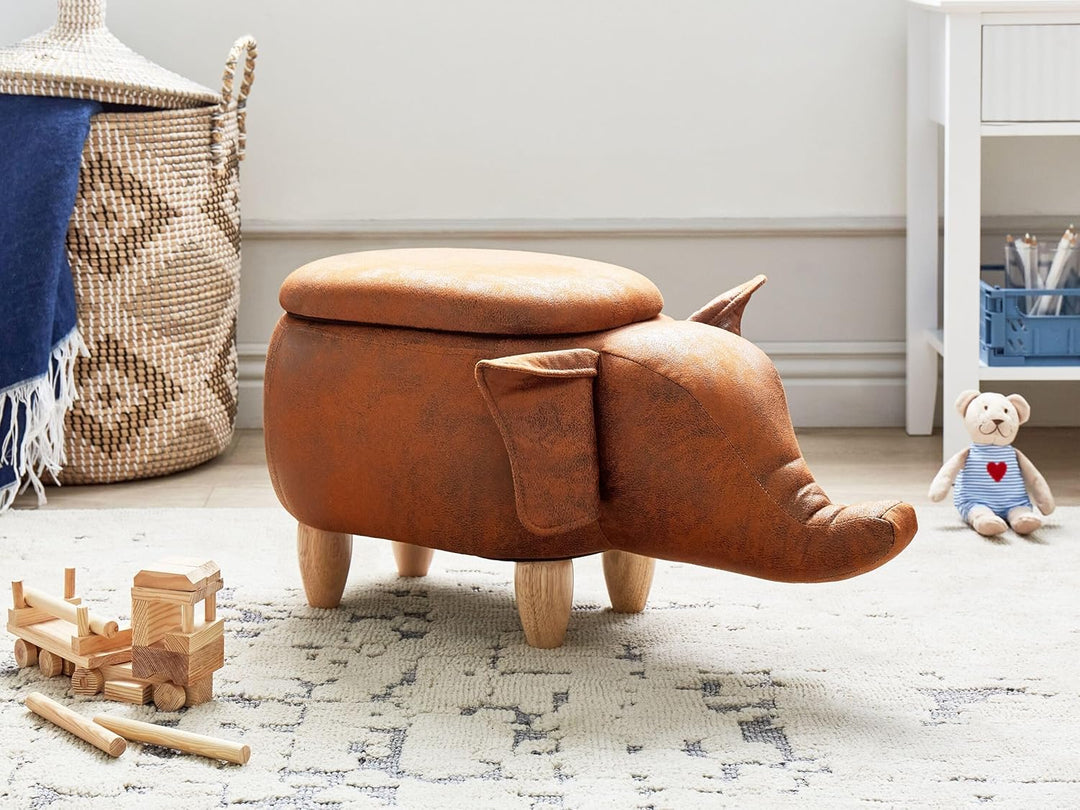 Fröhlicher Elefanten-Hocker Lederoptik mit Deckel für Kinder dunkelbraun Elephant
