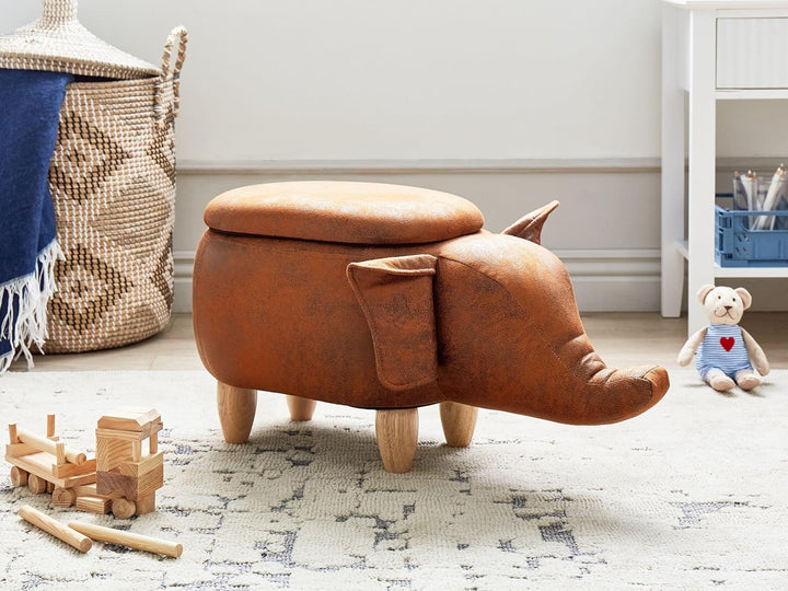 Fröhlicher Elefanten-Hocker Lederoptik mit Deckel für Kinder dunkelbraun Elephant