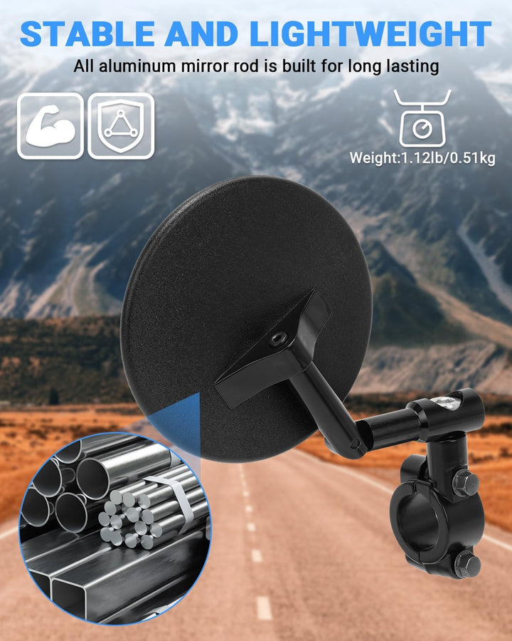 SUPAREE Klappbarer Motorrad Spiegel - E Geprüft, 360° Drehbar, Offroad Tauglich - Für Lenkerdurchmes