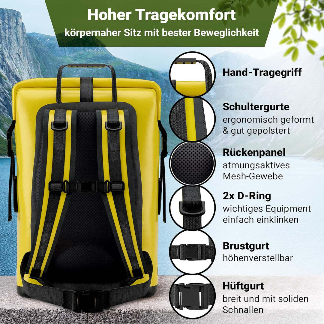 PIONEER wasserdichter Rucksack mit Rolltop Verschluss 35L 55L schwarz gelb oliv-grün - extra robust
