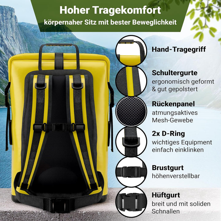 PIONEER wasserdichter Rucksack mit Rolltop Verschluss 35L 55L schwarz gelb oliv-grün - extra robust
