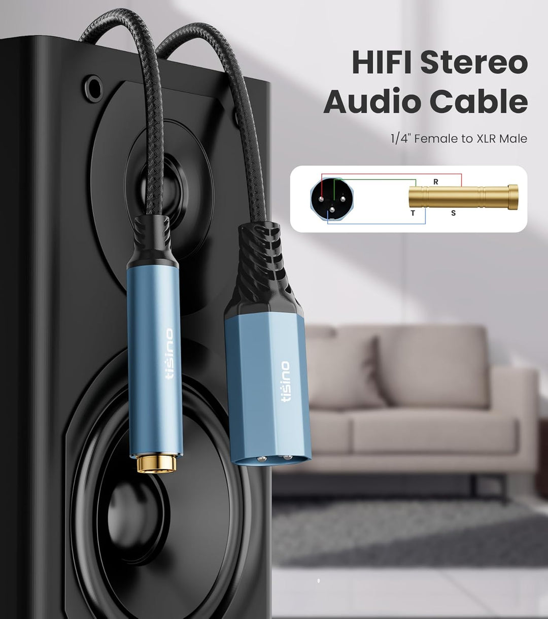 Tisino 6,3mm Klinke auf XLR Kabel, 1,5m symmetrisches 6,35mm Buchse auf XLR Stecker Stereo Audio Ada