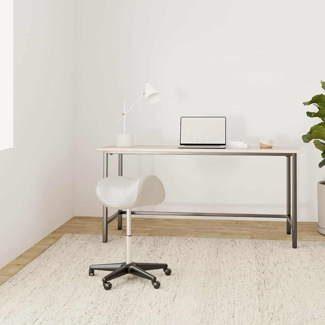 Sattelhocker extra breit, Sattelstuhl verstellbar 50-73cm, 170 kg (Weiss) | Ergonomischer Drehhocker