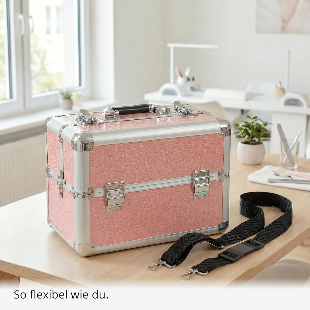 N&BF Kleiner Profi Kosmetikkoffer in Pink | Robust Dank ABS Kunststoff & hochwertigen Alu | Abschlie
