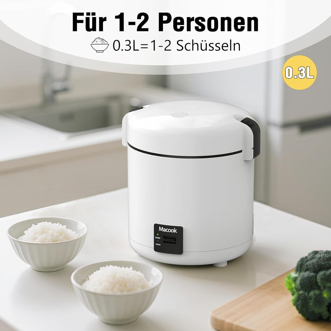 Reiskocher klein & Bento-Box für 1-2 Personen,（0.3 liter, 1,5 Tassen), Mini Rice Cooker mit abnehmba