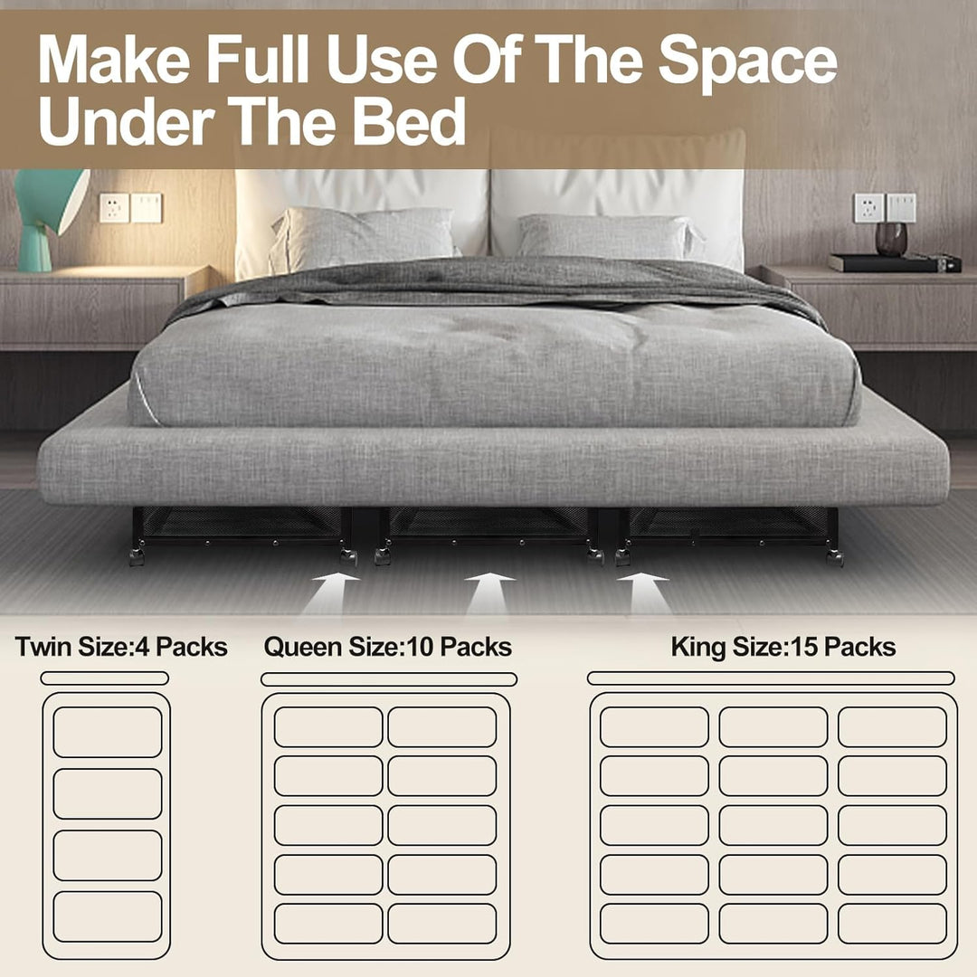SPECILITE Unterbett-Aufbewahrungsbehälter auf Rädern, 4 Pack Rollende Unterbett-Metallbehälter mit D