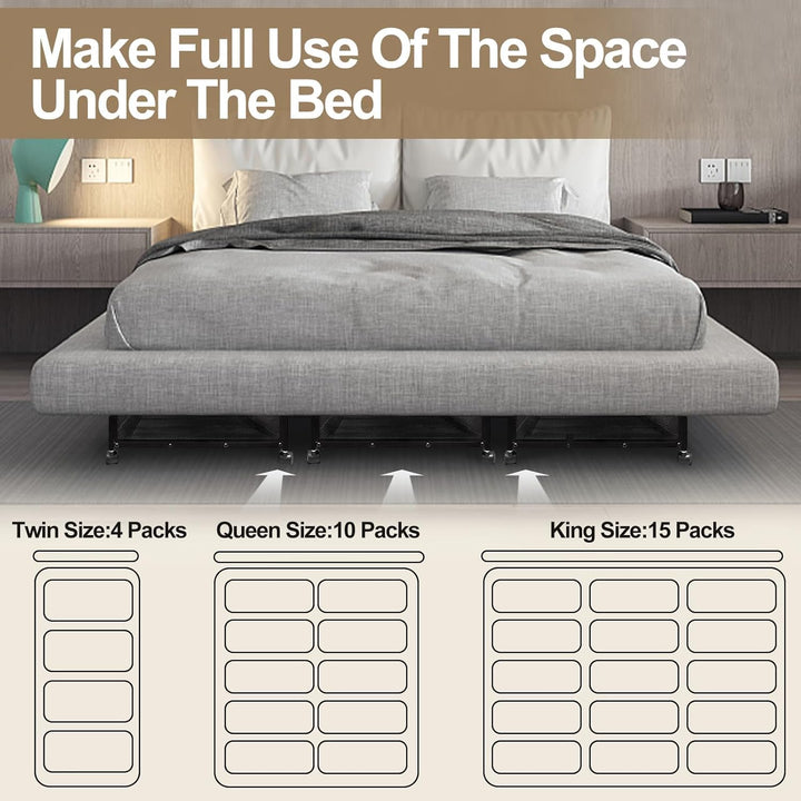 SPECILITE Unterbett-Aufbewahrungsbehälter auf Rädern, 4 Pack Rollende Unterbett-Metallbehälter mit D