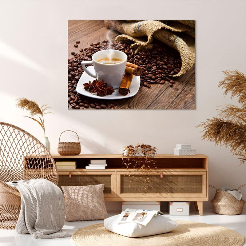 Bilder auf Leinwand 100x70cm Leinwandbild Kaffee schwarz Frühstück Schokolade Gross Wanddeko Bild Sc