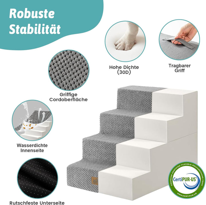 Hundetreppe 4 Stufen 45cm Hoch, 2-in-1 Hundetreppen für Kleine Hunde Alte Katzen, Faltbare Haustiert
